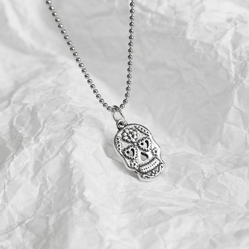 Collar de clavícula de calavera Retro Hipster de plata de ley S925 al por mayor